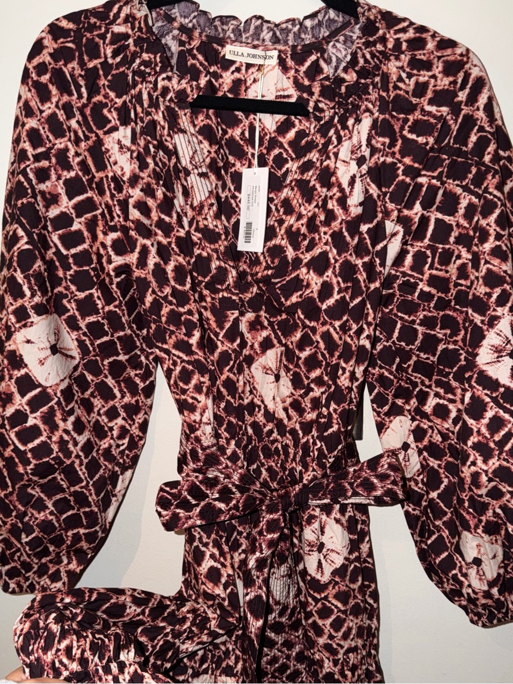 Ulla Johnson Women's Patterned Dress with Flare Sleeves and Flowy Bottom